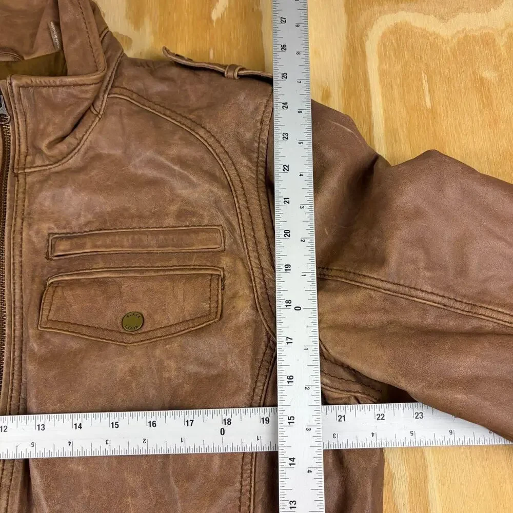 Vintage Black Rivet Distressed Leather Moto Jacket – Brown – Men’s XL